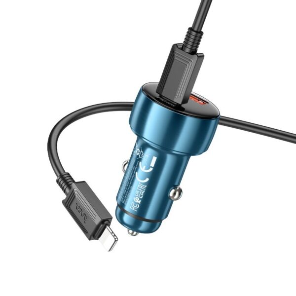 HOCO car charger USB A + Type C with digital display + cable Type C to Lightning PD QC3.0 3A 48W Z50 metal grey – Bild 5