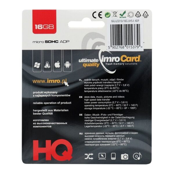 IMRO memory card microSD 16GB 100MB/s class 10 UHS I with adapter SD – Bild 2