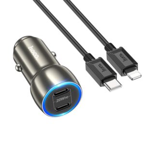 HOCO car charger 2 x Type C + cable Type C to LightningPD QC3.0 3A 40W Z48 metal gray