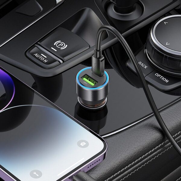 HOCO car charger USB A + Type C + cable Type C do Lightning PD QC3.0 3A 43W NZ12A transparent black – Bild 5