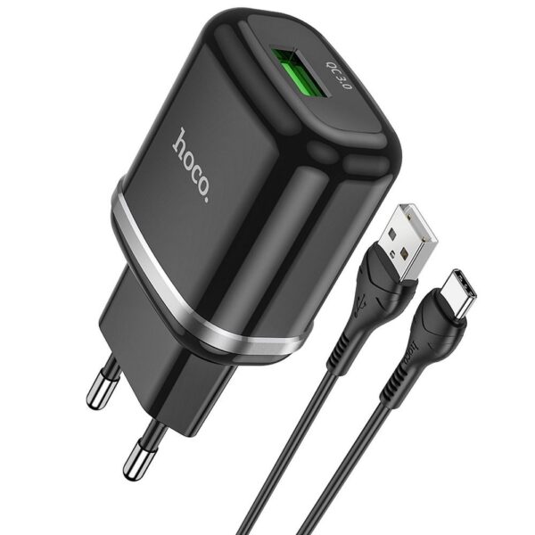 HOCO travel charger USB A + cable USB A to Type C QC3.0 3A 18W N3 black – Bild 5