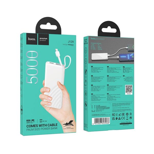 HOCO powerbank 5000 mAh with built-in cable Lightning 2A J129 white – Bild 2