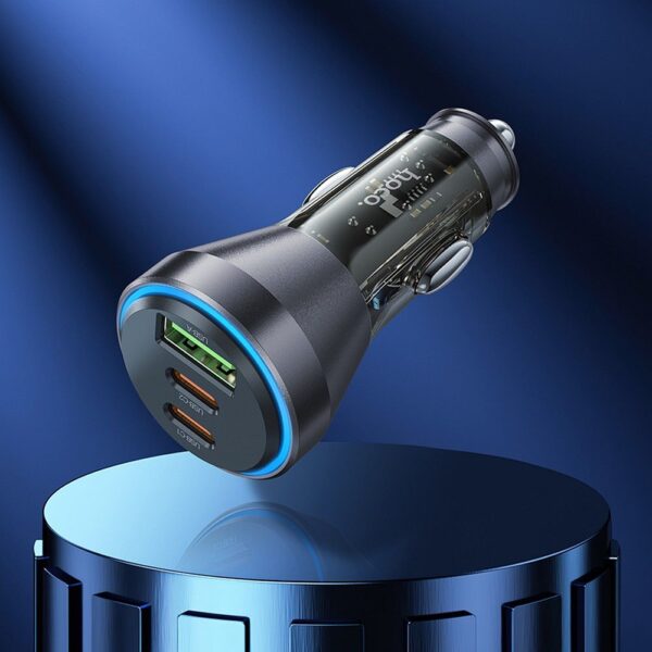 HOCO car charger USB A + 2 x Type C + cable Type C to Lightning PD QC3.0 3A 60W NZ12D transparent black – Bild 5
