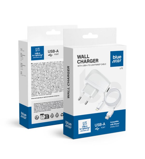 BLUE STAR LITE travel charger 1A 5W USB A + cable USB A to Lightning TFK-TC-1095B white