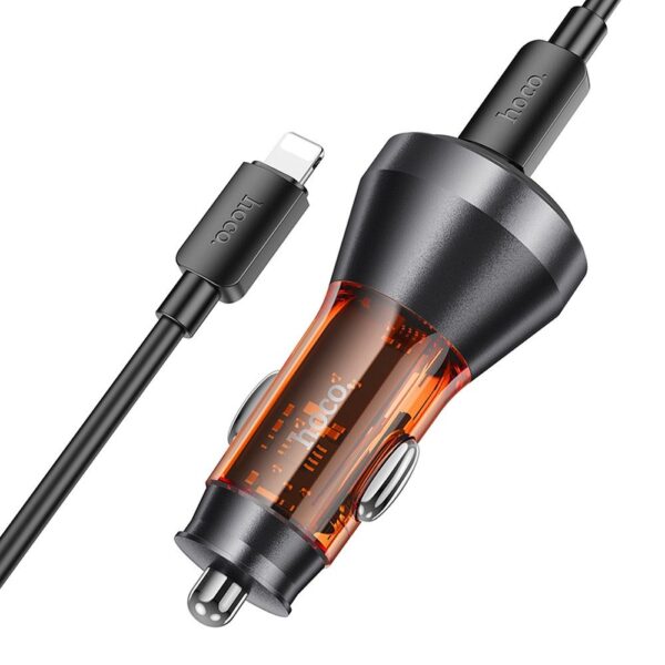 HOCO car charger 2 x Type C with digital display + cable Type C to Lightning PD QC3.0 3A 60W transparent orange – Bild 5