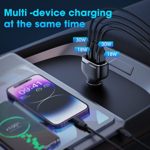 VEGER car charger 2 x USB A + 2 x Type C PD QC 3A 66W CC53-2A2C black – Bild 3