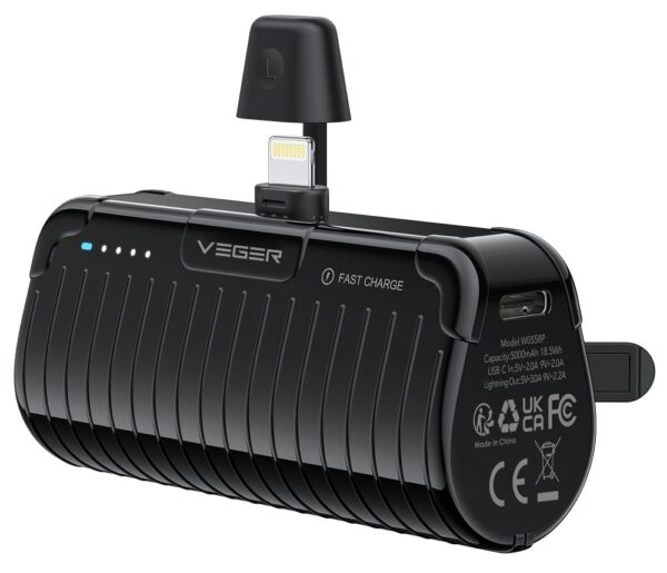 VEGER powerbank 5000 mAh with built-in connector Lightning PlugOn PD QC3.0 3A 20W W0558P black