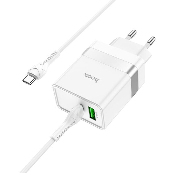 HOCO travel charger USB A + Type C + cable Type C to Type C PD QC3.0 3A 30W N21 white – Bild 5
