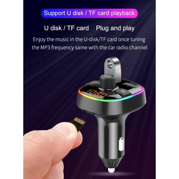 Transmiter MP3 bluetooth 5.0 + card TF reader + 2 x USB A QC3.0 BC52L black – Bild 2