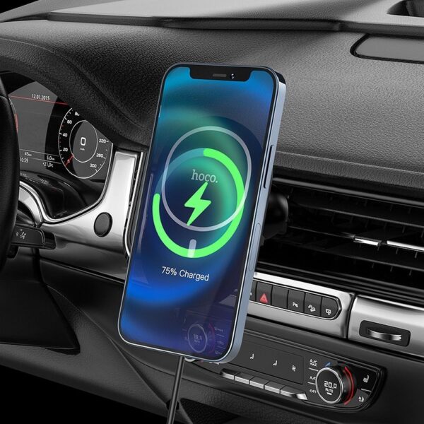 HOCO car holder with wilress charging compatible with MagSafe for air vent 15W CA90 black – Bild 5