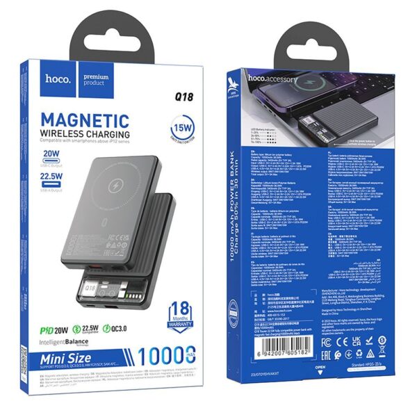 HOCO powerbank 10 000mAh compatible with MagSafe PD QC3.0 3A 22,5W Q18 black – Bild 5