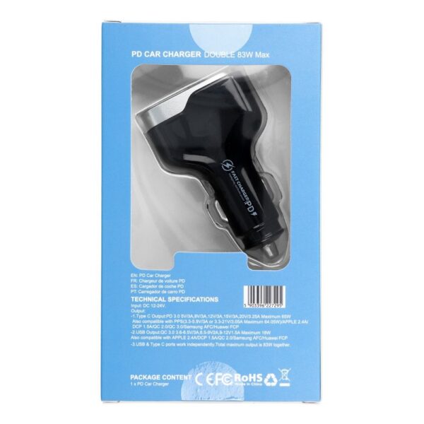 Car charger USB A + Type C PD QC3.0 3A 83W CC53-1A1C black – Bild 3
