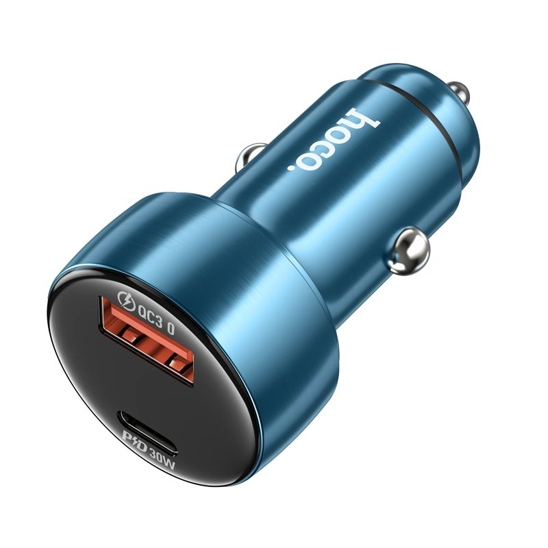 HOCO car charger USB A + Type C with digital display PD QC3.0 3A 48W Z50 blue – Bild 3