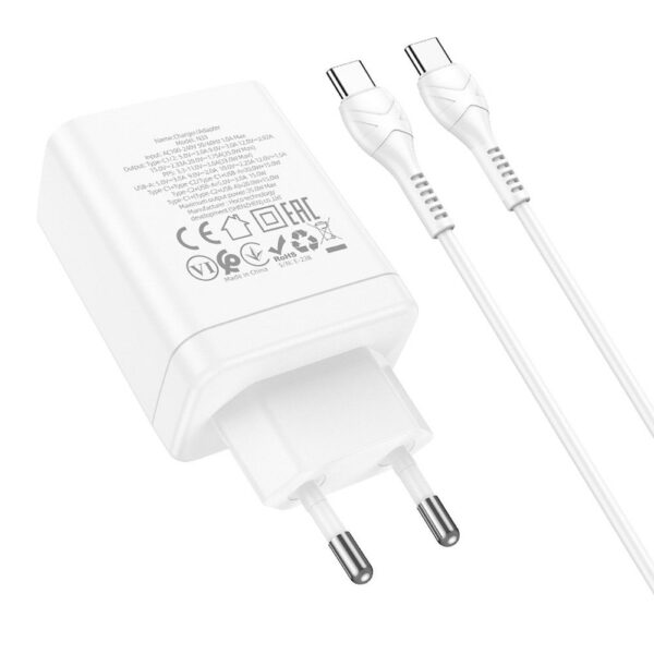 HOCO charger 2 x Type C + USB A + cable Type C to Type C PD QC3.0 3A 35W N33 white – Bild 4