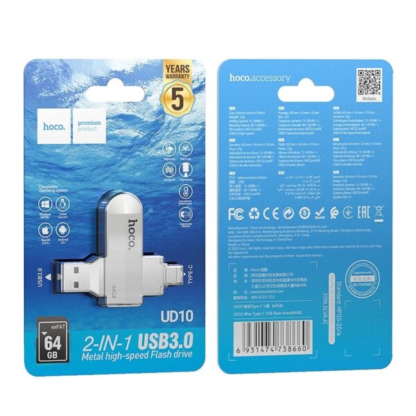 HOCO pendrive USB A + Type C UD10 64GB USB3.0 – Bild 2