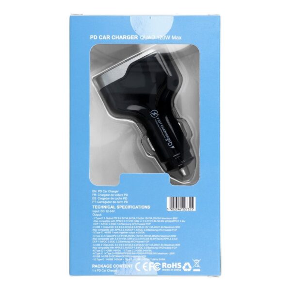 Car charger 2 x USB A + 2 x Type C PD QC3.0 6A 120W CC53-2A2C black – Bild 4