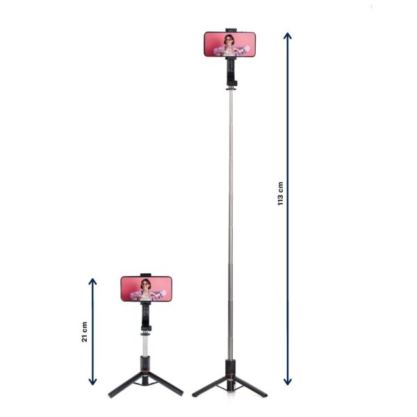 Combo selfie stick with tripod and remote control bluetooth black SSTR-13 – Bild 3