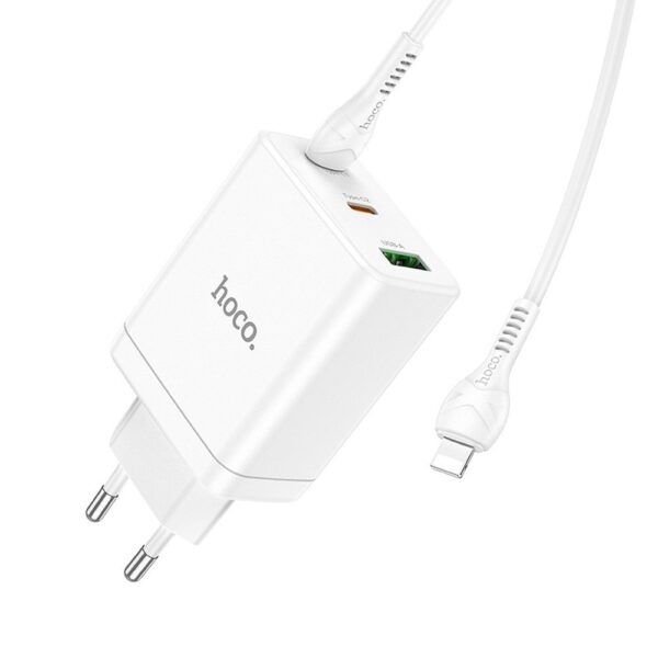 HOCO charger 2 x Type C + USB A + cable Type C to Lightning PD QC3.0 3A 35W N33 white – Bild 2