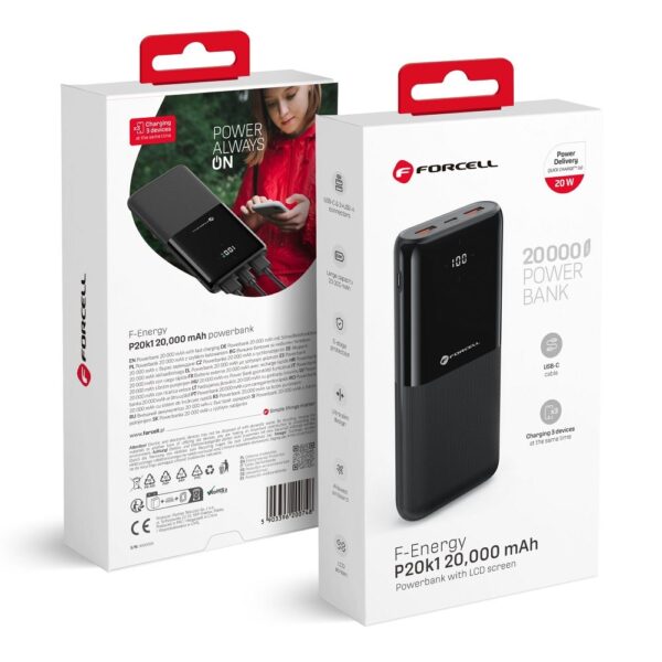 FORCELL F-ENERGY P20k1 powerbank PD QC3.0 3A 20W 20 000 mAh black