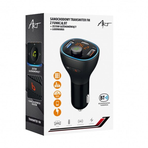 ART transmiter FM bluetooth 5.0 + USB A QC3.0 + Typ C (total 30W) FM-73 black – Bild 5