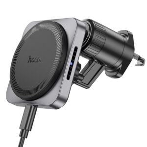 HOCO car holder with wireless charging for air vent compatible with MagSafe 15W HW15 black metal gray