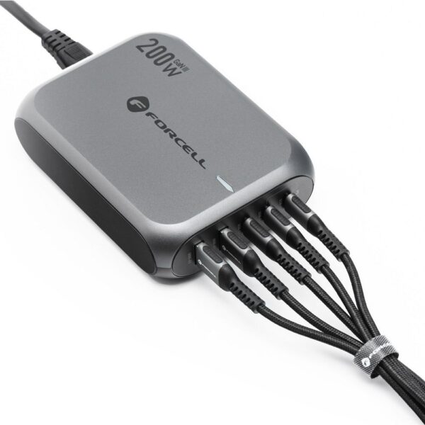 FORCELL F-ENERGY GaN III VT-51 desktop charger 3 x Typ C + 2 x USB A PD QC4.0 SFC2.0 5A 200W gray – Bild 3