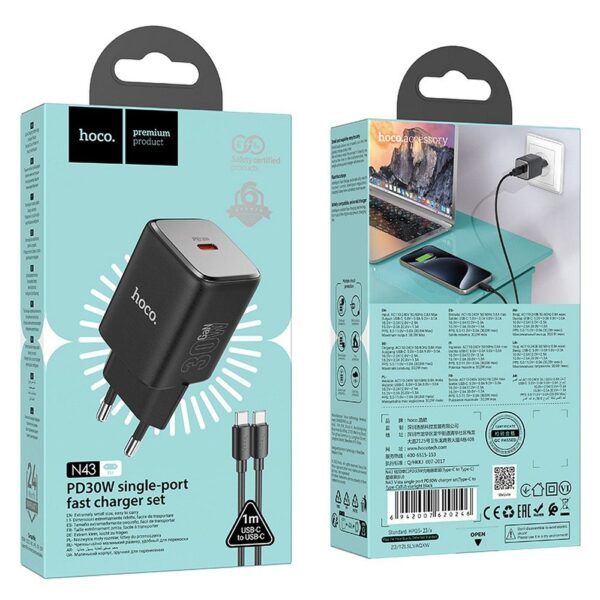 HOCO charger Type C + cable Type C to Type C PD QC 30W GaN N43 starlight black – Bild 2