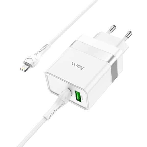 HOCO travel charger USB A + Type C + cable Type C to Lightning PD QC3.0 3A 30W N21 white – Bild 3