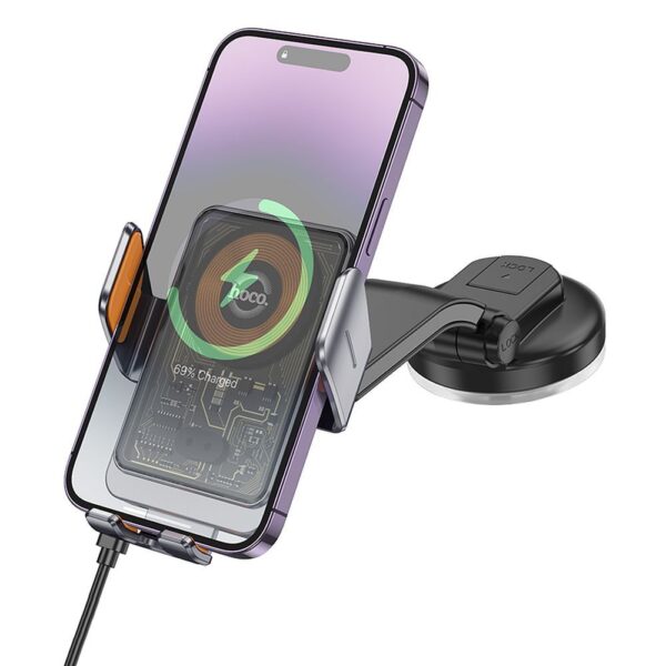 HOCO car phone holder with wirelles charging for windshield / center console 15W HW8 black – Bild 3
