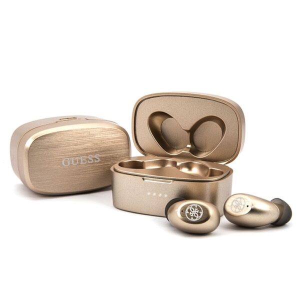Bluetooth Earphones Stereo TWS GUESS V5.0 4H MUSIC TIME with docking station gold ( GUTWSJL4GGO )