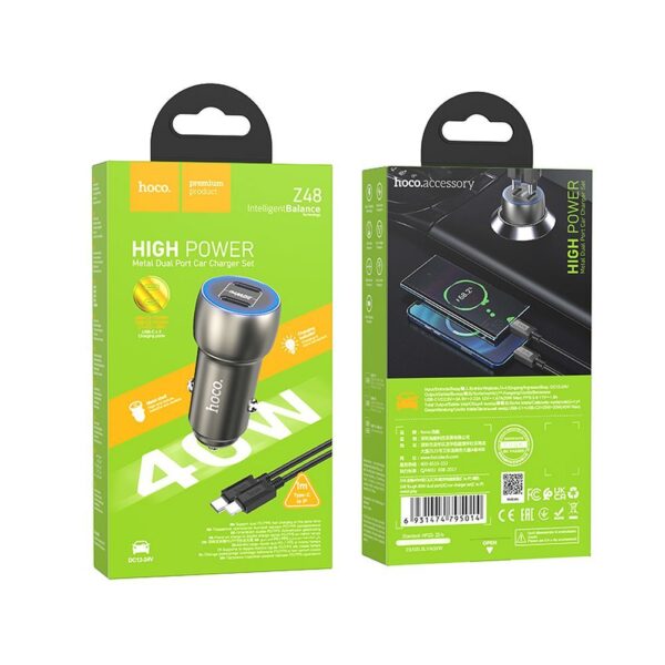 HOCO car charger 2 x Type C + cable Type C to LightningPD QC3.0 3A 40W Z48 metal gray – Bild 3