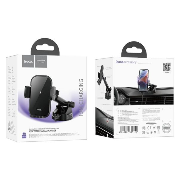 HOCO car holder with wirelles charging for windshield / center console 15W HW5 black – Bild 2