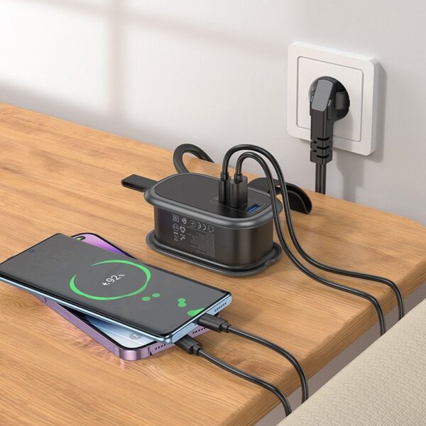 HOCO multifuncional splitter 1 socket + 2 x USB A + Type C EU standards 4000W 3,1A NS6 1,1 m black – Bild 5