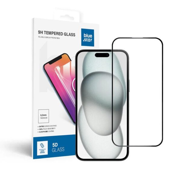 Tempered Glass Blue Star - APP IPHONE 15 Plus/16 Plus 5D Full Cover black