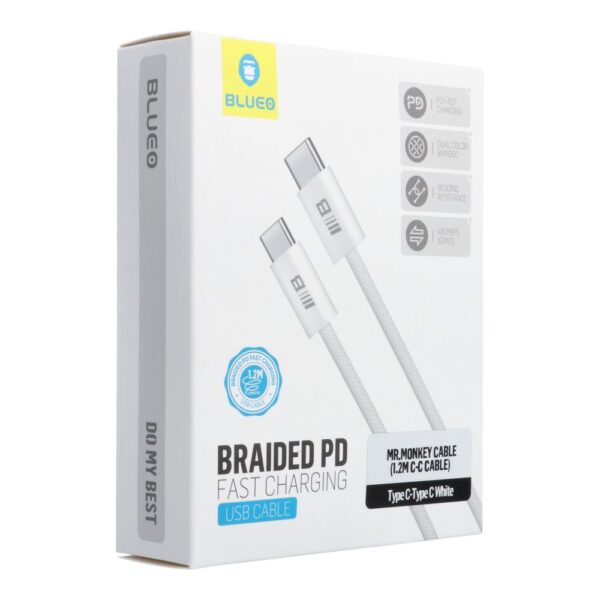 BLUEO cable Type C to Type C QC4.0 60MB/S PD60W 1,2M white – Bild 2