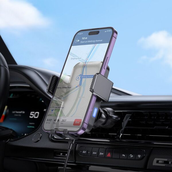 HOCO car phone holder with wireless charging to windshield / center console / air vent 15W HW9 black – Bild 2