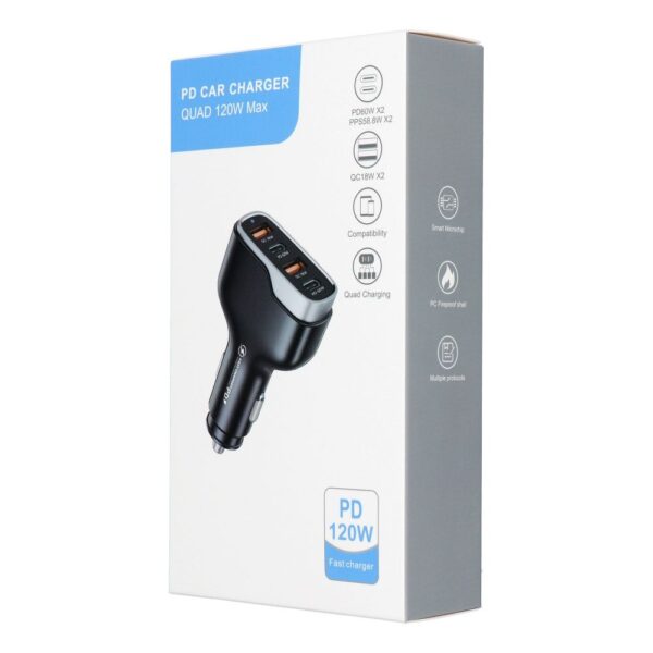 Car charger 2 x USB A + 2 x Type C PD QC3.0 6A 120W CC53-2A2C black – Bild 3