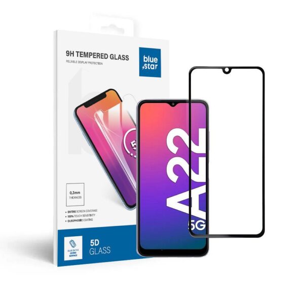 Tempered Glass Blue Star - SAMSUNG A22 LTE Full Face (full glue with frame/small size) - black Tempered Glass Blue Star