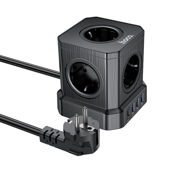 HOCO multifuncional splitter 5 sockets + 3 x USB A + Type C EU standards 4000W PD QC 3A NS8 2 m black – Bild 5