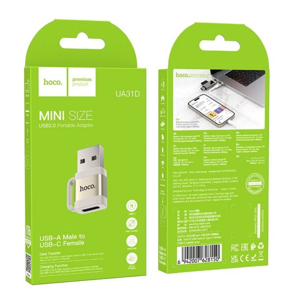 HOCO adapter OTG USB A (male) to Type C (female) 3A UA31D gray – Bild 5