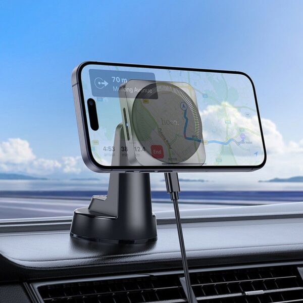 HOCO car holder with wireless charging for center console compatible with MagSafe 15W HW16 black metal gray – Bild 5
