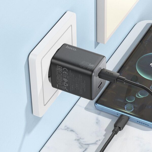 HOCO charger 2 x Type C + cable Type C to Type C PD QC 45W GaN N42 black – Bild 3