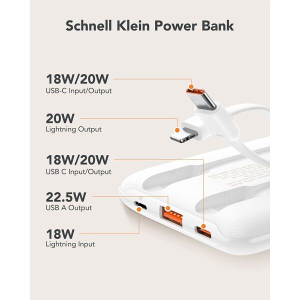 VEGER powerbank 10 000 mAh with built-in cables Type C / Lightning PD QC3.0 2A 22,5W C11C (W1170) white – Bild 2