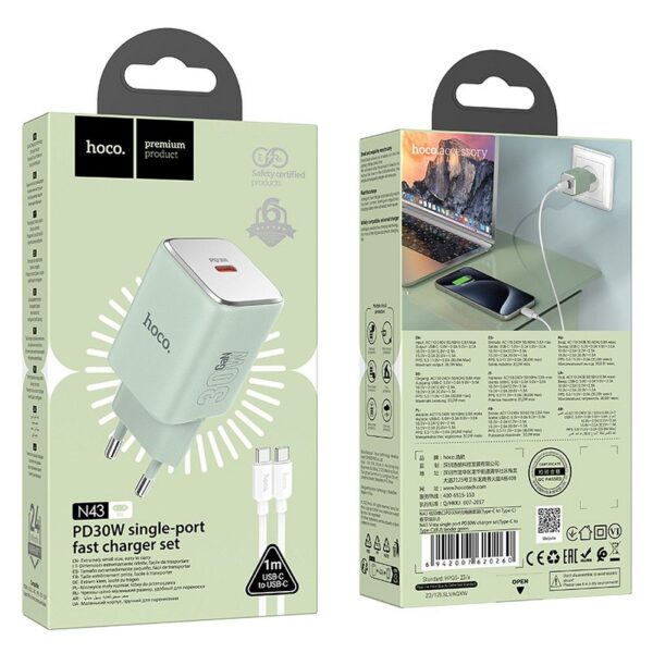 HOCO charger Type C + cable Type C to Type C PD QC 30W GaN N43 tender green – Bild 2