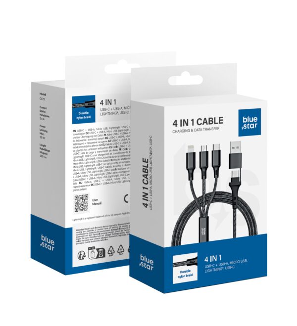 BLUE STAR cable 4in1 Type C / USB A to Micro USB / Lightning / Type C 2,4A 12W Cafule C172 1,2 m black