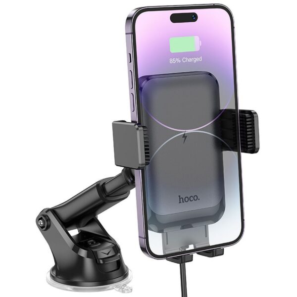 HOCO car phone holder with wireless charging to windshield / center console / air vent 15W HW9 black – Bild 4