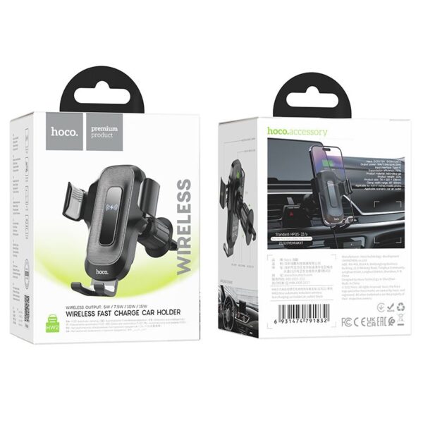 HOCO car holder with wirelles charging for air vent 15W HW2 black – Bild 4