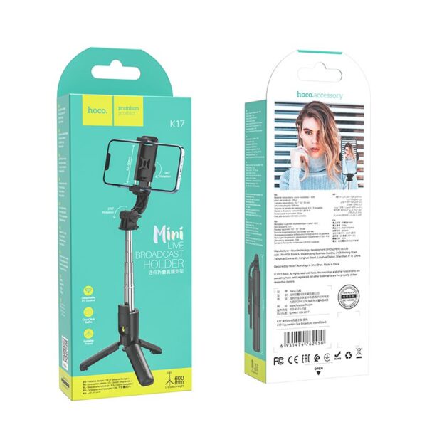 HOCO selfie stick with bluetooth remote control tripod K17 black – Bild 4