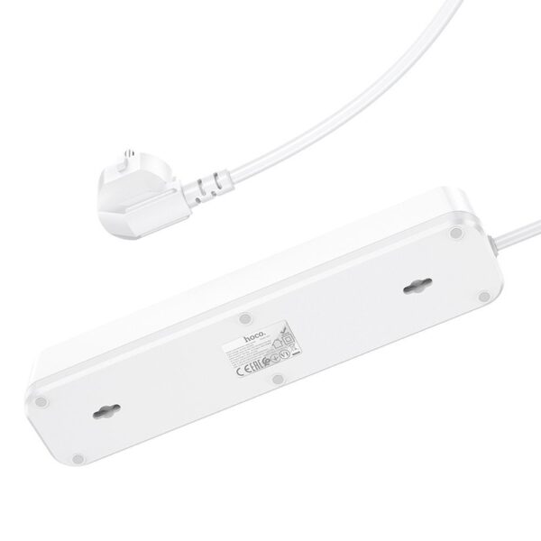 HOCO power strip 4-bit extension cable socket + 2 x USB A + Type C PD QC 3A 20W NS1 white – Bild 2