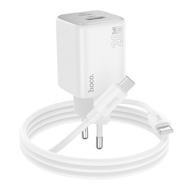 HOCO charger USB A + Type C + cable Type C to Type C PD QC 3A 20W N41 white – Bild 4
